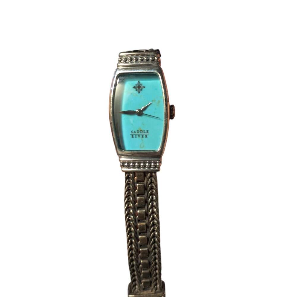 Saddle River Women's Rectangular Turquoise Watch with Braided Bracelet